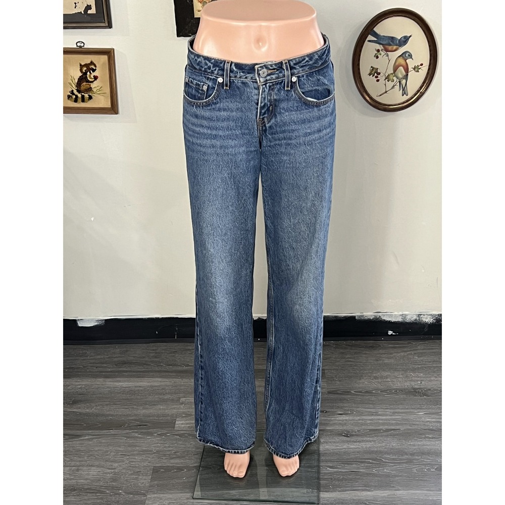 Levi's Premium Low Loose Medium Wash Denim Jeans Raw Hem Baggy Fit Size S